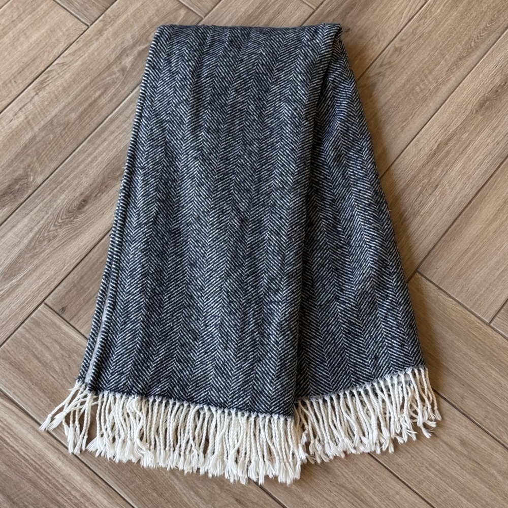 Pottery Barn Navy and White Herringbone Throw
